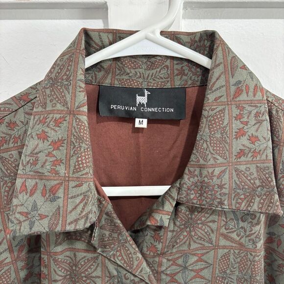 Peruvian Connection Women's Pima Button Down Maxi Coat Dress Green Brown Size M - Picture 3 of 8
